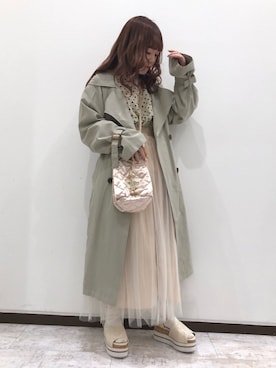 「ドッキングワンピ」｜「アイテム（トレンチコート）」を使った、mayukoさん（レディース・147cm）の冬コーディネート