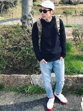 「Helasのアイテム」を使った、ガッツ‘石ころ’松さん（メンズ・170cm）の春コーディネート