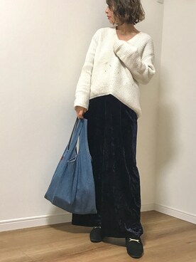 「ゆるニット」｜「アイテム（チェスターコート）」を使った、❁ a i  ❁さん（レディース・158cm）の冬コーディネート