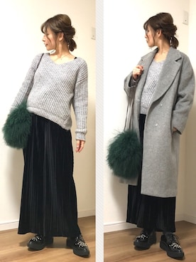 「プリーツ」｜「アイテム（チェスターコート）」を使った、❁ a i  ❁さん（レディース・158cm）の冬コーディネート