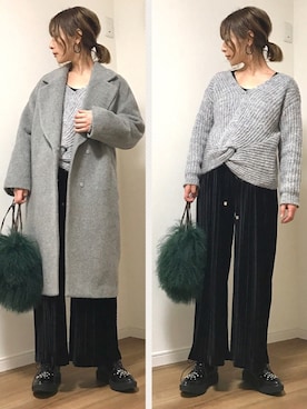 「ゆるニット」｜「アイテム（チェスターコート）」を使った、❁ a i  ❁さん（レディース・158cm）の冬コーディネート