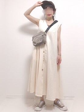 「Roomy's（ルーミーズ）のアイテム（シャツワンピース）」を使った、❁ a i  ❁さん（レディース・157cm）の夏コーディネート