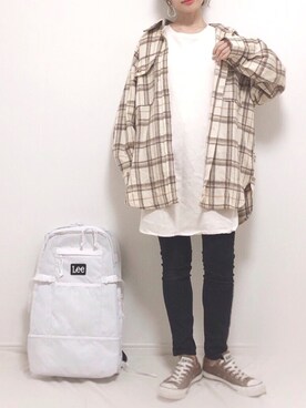 「Aunt Marie's（アントマリーズ）のチェックCPOビッグシャツ / AUNT MARIE'S × WEARISTA YUKI（シャツ/ブラウス）」を使った、❁ a i  ❁さん（レディース・158cm）の夏コーディネート