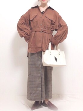 「Aunt Marie's（アントマリーズ）のAUNT MARIE'S レザーサス付きハイウエストナロースカート（スカート）」を使った、❁ a i  ❁さん（レディース・158cm）の秋コーディネート