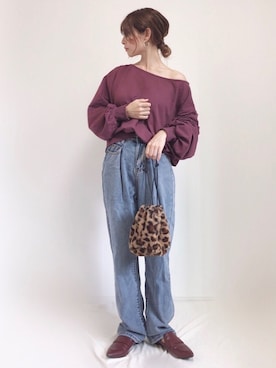 「Aunt Marie's（アントマリーズ）のWEARISTA YUKI × AUNT MARIE'S ミニ裏毛ボリュームスリーブTOPS（Tシャツ/カットソー）」を使った、❁ a i  ❁さん（レディース・158cm）の秋コーディネート