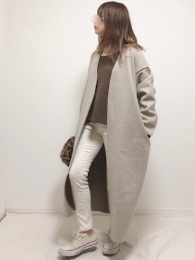 「DHOLIC STYLE（ディーホリックスタイル）のアイテム（ノーカラージャケット）」を使った、❁ a i  ❁さん（レディース・158cm）の冬コーディネート