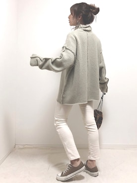 「select MOCA（セレクトモカ）のリンキングオーバーサイズタートルニット（ニット/セーター）」を使った、❁ a i  ❁さん（レディース・158cm）の冬コーディネート