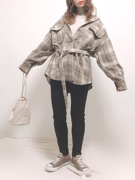 「apres jour mignon（アプレジュールミニョン）の開襟CPOジャケット【ZOZOTOWN限定アイテム】（ブルゾン）」を使った、❁ a i  ❁さん（レディース・158cm）の冬コーディネート