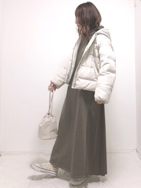 「Aunt Marie's（アントマリーズ）のAUNT MARIE'S バックプリーツフーディーワンピース（ワンピース）」を使った、❁ a i  ❁さん（レディース・158cm）の冬コーディネート