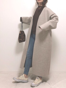 「DHOLIC STYLE（ディーホリックスタイル）のアイテム（ノーカラージャケット）」を使った、❁ a i  ❁さん（レディース・158cm）の冬コーディネート