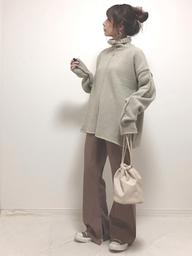 「select MOCA（セレクトモカ）のリンキングオーバーサイズタートルニット（ニット/セーター）」を使った、❁ a i  ❁さん（レディース・158cm）の冬コーディネート