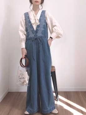 「ボウタイ」｜「アイテム（サロペット/オーバーオール）」を使った、❁ a i  ❁さん（レディース・158cm）の春コーディネート