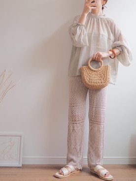 「透かし編みニット」｜「アイテム（アンサンブル）」を使った、❁ a i  ❁さん（レディース・158cm）の夏コーディネート