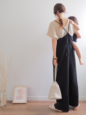 「透かし編みニット」｜「アイテム（サロペット/オーバーオール）」を使った、❁ a i  ❁さん（レディース・158cm）の夏コーディネート