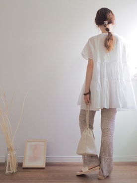「透かし編みニット」｜「アイテム（アンサンブル）」を使った、❁ a i  ❁さん（レディース・158cm）の夏コーディネート
