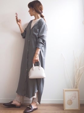 「シャツワンピ」｜「アイテム（アンサンブル）」を使った、❁ a i  ❁さん（レディース・158cm）の秋コーディネート