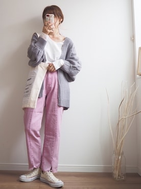 「Chaco closet（チャコ クローゼット）のケーブル編みニットボリュームスリーブルーズカーディガン（カーディガン/ボレロ）」を使った、❁ a i  ❁さん（レディース・158cm）の秋コーディネート