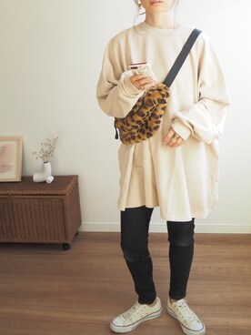 「reca（レカ）のゆったりラフな着心地◆超ビッグシルエットカットソー（Tシャツ/カットソー）」を使った、❁ a i  ❁さん（レディース・158cm）の秋コーディネート