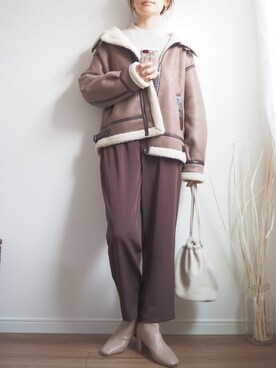 「ストレッチブーツ」｜「アイテム（ムートンコート）」を使った、❁ a i  ❁さん（レディース・158cm）の秋コーディネート