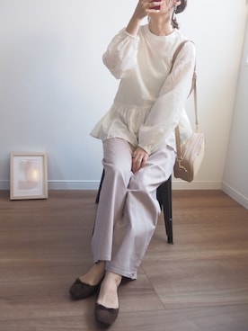 「ぺプラムトップス」｜「アイテム（バレエシューズ）」を使った、❁ a i  ❁さん（レディース・158cm）の冬コーディネート