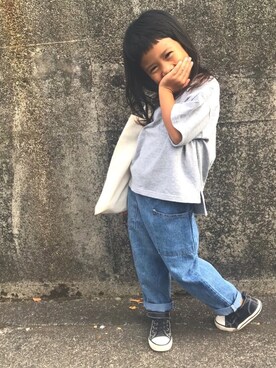 「アイテム（トートバッグ）」を使った、すぅくぅさん（キッズ・110cm）の秋コーディネート