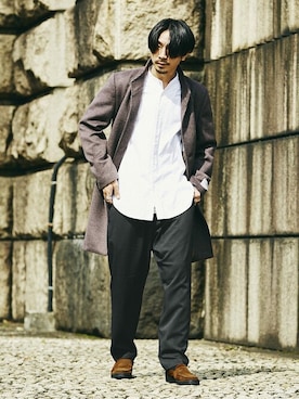 「JOURNAL STANDARD（ジャーナルスタンダード）のアイテム（チェスターコート）」を使った、LASKA officialさん（メンズ・183cm）の冬コーディネート