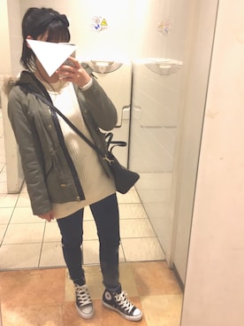「H&M（エイチ・アンド・エム）のアイテム（モッズコート）」を使った、ちゃみちゃみさん（レディース・156cm）の冬コーディネート