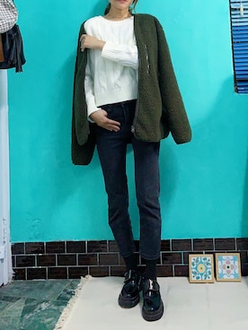 「GU（ジーユー）のアイテム（ノーカラージャケット）」を使った、PC_21さん（レディース・155cm）の冬コーディネート