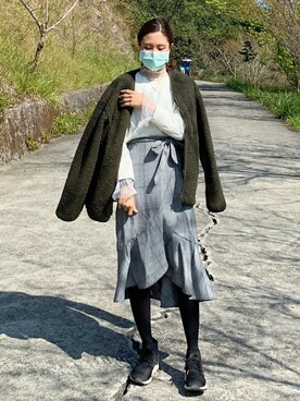 「GU（ジーユー）のアイテム（ノーカラージャケット）」を使った、PC_21さん（レディース・155cm）の冬コーディネート