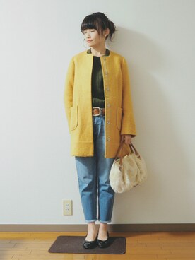 「フリンジデニム」｜「アイテム（その他アウター）」を使った、ｐａｎａさん（レディース・162cm）の冬コーディネート