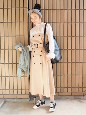 「トレンチ」｜「アイテム（MA-1）」を使った、ｐａｎａさん（レディース・162cm）の冬コーディネート