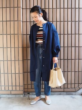 「シルバー」｜「アイテム（ノーカラージャケット）」を使った、ｐａｎａさん（レディース・162cm）の春コーディネート