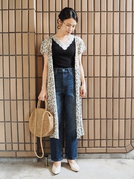 「ハイウエストストレートジーンズ」｜「アイテム（ワンピース/ドレス）」を使った、ｐａｎａさん（レディース・162cm）の夏コーディネート