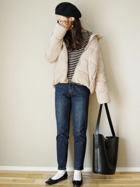 「ZOZO（ゾゾ）のスリムテーパードデニムパンツ［WOMEN］（デニムパンツ）」を使った、ｐａｎａさん（レディース・162cm）の秋コーディネート