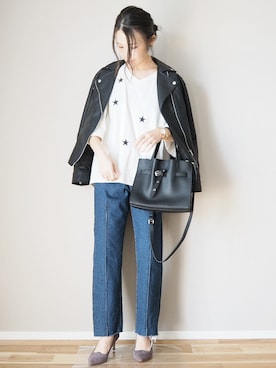 「reca（レカ）のアイテム（ライダースジャケット）」を使った、ｐａｎａさん（レディース・162cm）の春コーディネート