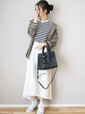 「アイテム（デニムスカート、ホワイト系）」を使った、ｐａｎａさん（レディース・162cm）の春コーディネート