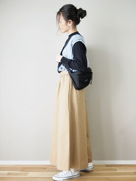 「Chaco closet（チャコ クローゼット）のリラクシングAラインフレアワイドパンツ（その他パンツ）」を使った、ｐａｎａさん（レディース・162cm）の春コーディネート