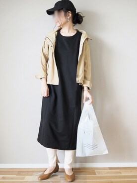 「Chaco closet（チャコ クローゼット）のバルーンスリーブ7分袖ポケット付きミニ裏毛Aラインスウェットワンピース（ワンピース）」を使った、ｐａｎａさん（レディース・162cm）の春コーディネート