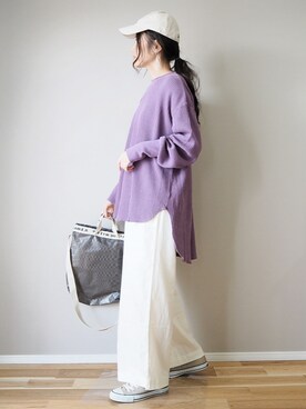 「reca（レカ）のウエストリボン リネンワイドパンツ（その他パンツ）」を使った、ｐａｎａさん（レディース・162cm）の春コーディネート