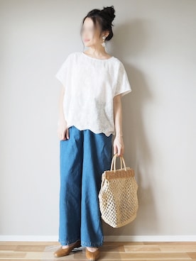 「HALIN（ハリン）のアイテム（かごバッグ）」を使った、ｐａｎａさん（レディース・162cm）の春コーディネート