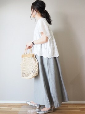 「HALIN（ハリン）のアイテム（かごバッグ）」を使った、ｐａｎａさん（レディース・162cm）の夏コーディネート