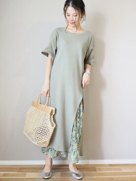 「HALIN（ハリン）のアイテム（かごバッグ）」を使った、ｐａｎａさん（レディース・162cm）の夏コーディネート