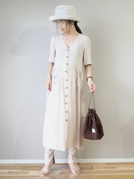 「HALIN（ハリン）のアイテム（かごバッグ）」を使った、ｐａｎａさん（レディース・162cm）の夏コーディネート