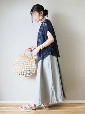 「HALIN（ハリン）のアイテム（かごバッグ）」を使った、ｐａｎａさん（レディース・162cm）の夏コーディネート