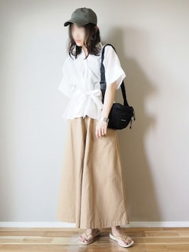 「Chaco closet（チャコ クローゼット）のリラクシングAラインフレアワイドパンツ（その他パンツ）」を使った、ｐａｎａさん（レディース・162cm）の夏コーディネート