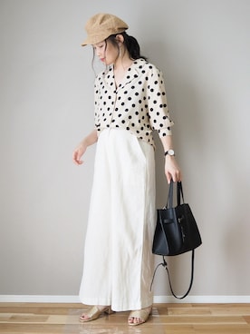 「reca（レカ）のウエストリボン リネンワイドパンツ（その他パンツ）」を使った、ｐａｎａさん（レディース・162cm）の夏コーディネート