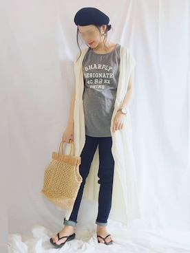 「HALIN（ハリン）のアイテム（かごバッグ）」を使った、ｐａｎａさん（レディース・162cm）の夏コーディネート