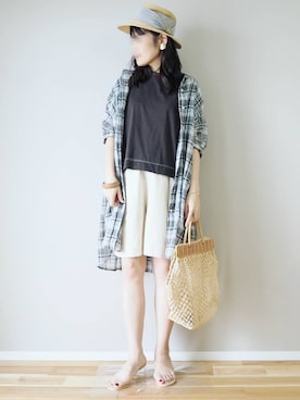 「HALIN（ハリン）のアイテム（かごバッグ）」を使った、ｐａｎａさん（レディース・162cm）の夏コーディネート