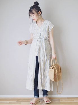 「ストライプワンピース」｜「アイテム（ビーチサンダル）」を使った、ｐａｎａさん（レディース・162cm）の夏コーディネート