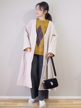 「JUNOAH」｜「アイテム（ノーカラージャケット）」を使った、ｐａｎａさん（レディース・162cm）の冬コーディネート